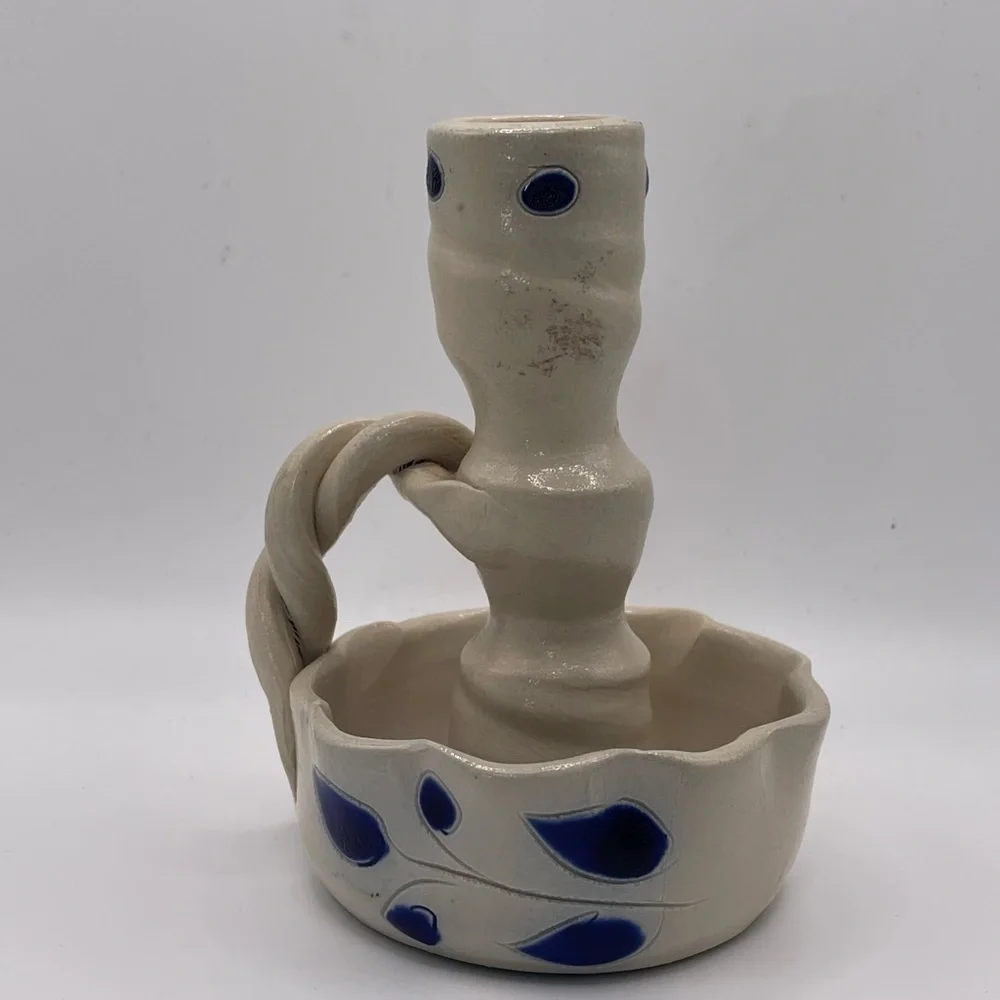 Vintage cobalt salt glazed. Williamsburg pottery. Candle holder.
